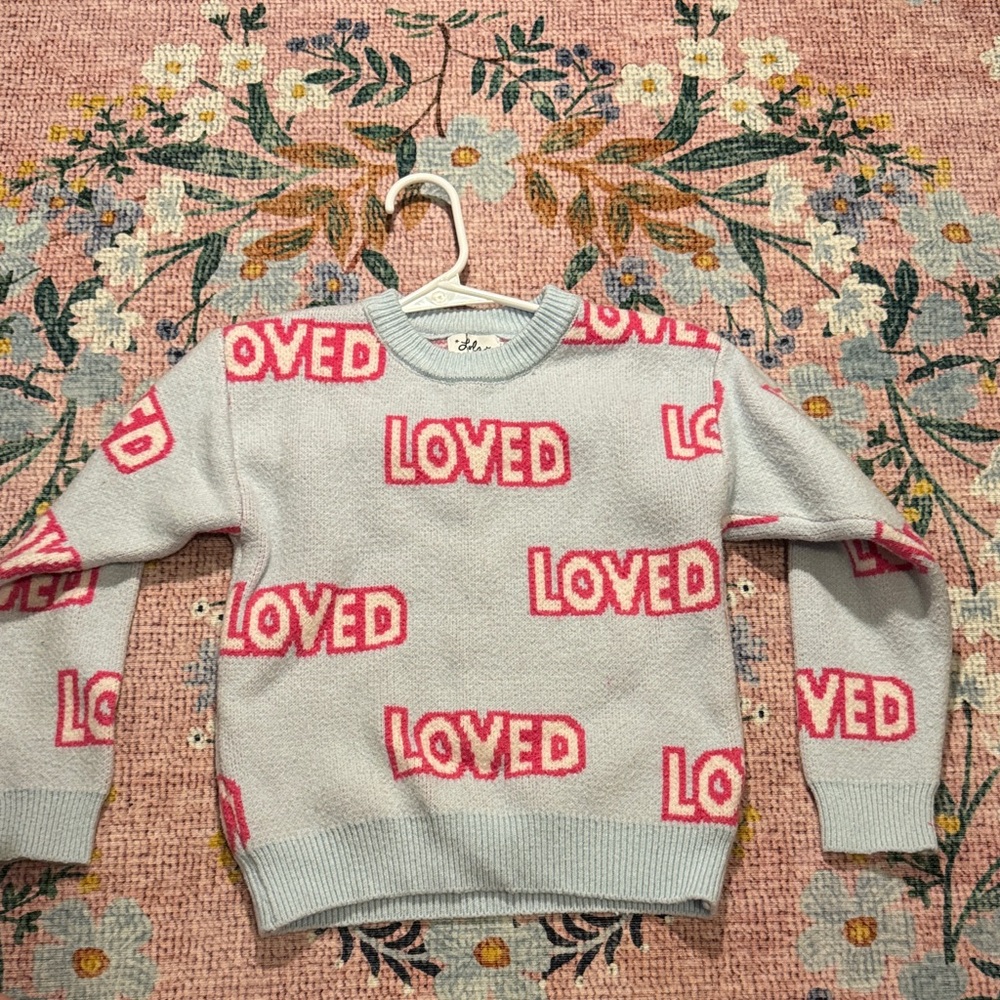 Lola + The Boys Pink and White 'Loved' Sweater